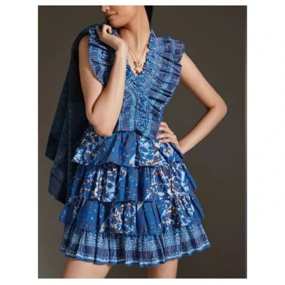 Anthropologie Love The Label Mini Dress Blue Cotton Size Small NWT